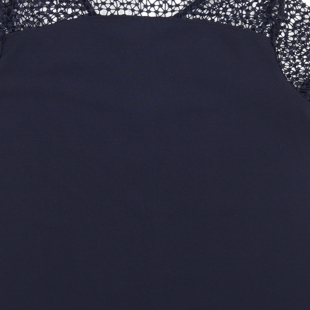 Brand and care label for ESMARA women’s blue basic blouse, size UK 14