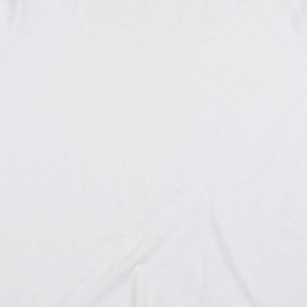 Brand and care label for Elizabeth Scott women’s white basic t-shirt, size S