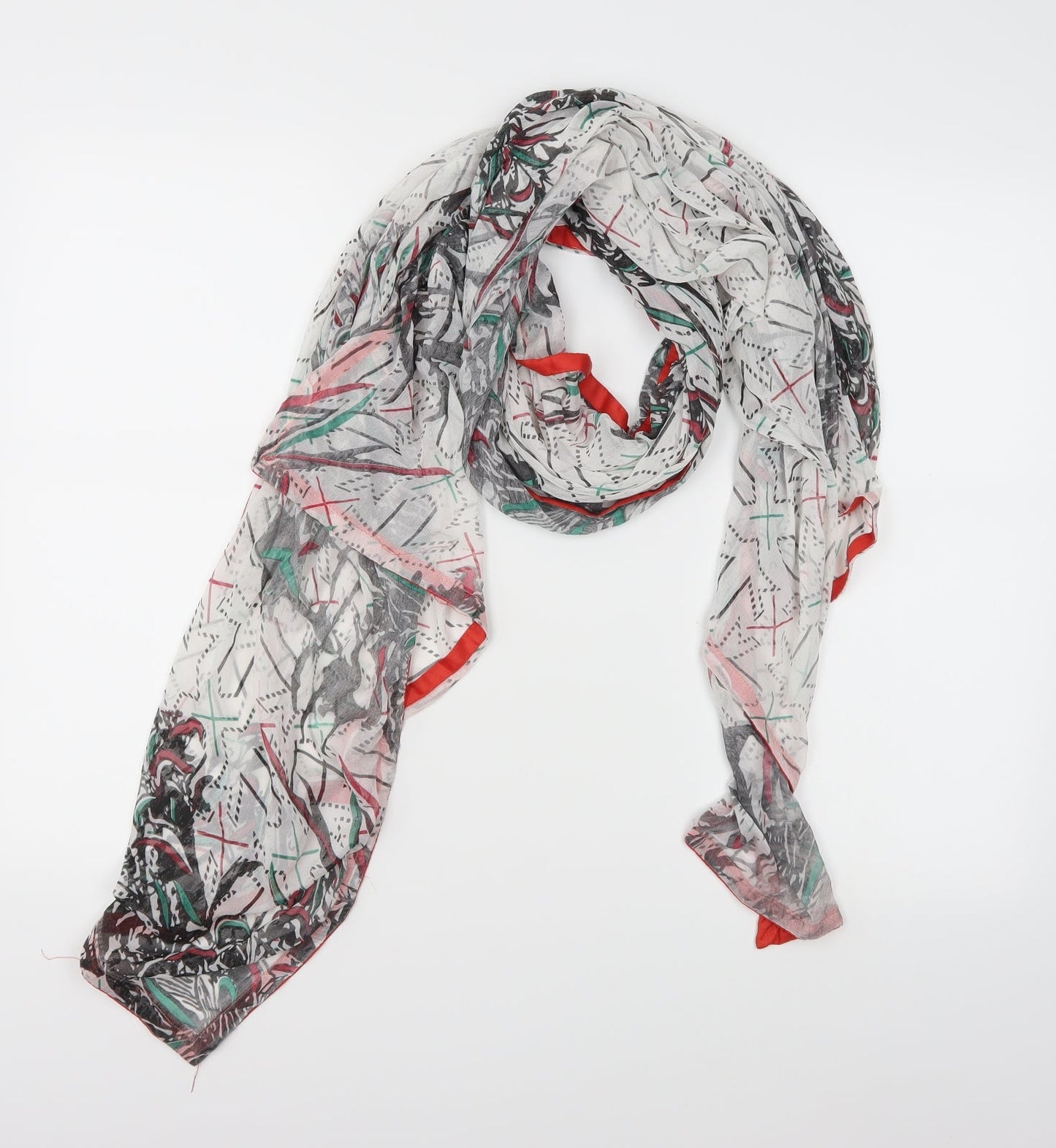 Preworn Womens White Floral Knit Scarf