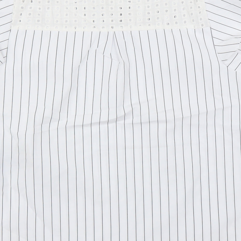 Preworn Womens White Striped Basic Blouse Size L