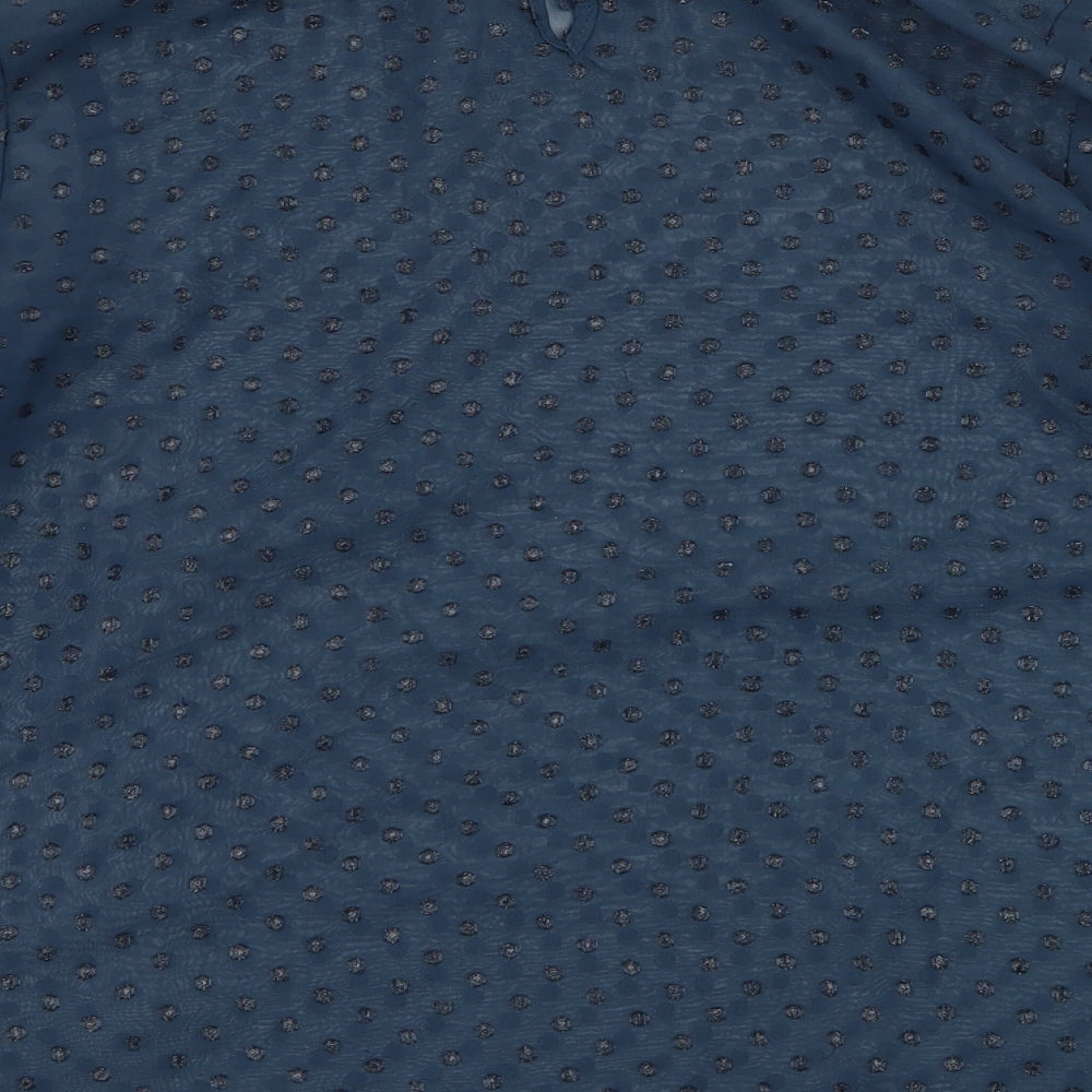 New Look Womens Blue Polka Dot Basic Blouse Size 10 - Sheer