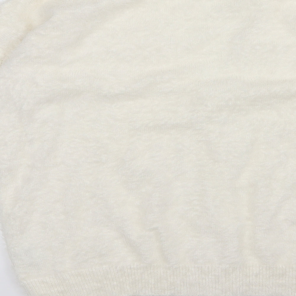 B young Womens White Knit Cardigan Jumper Size L
