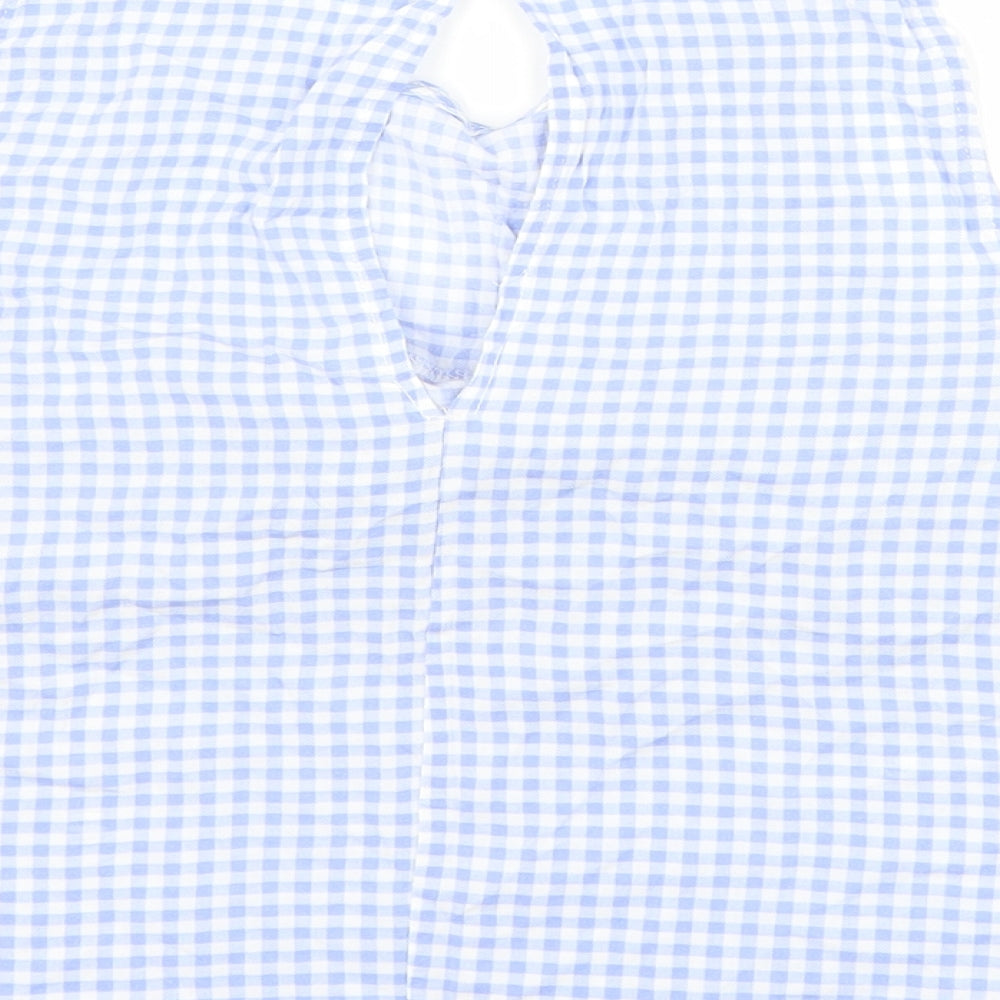 Berksha Womens Blue Check Basic T-Shirt Size XS - Cut Out Shoulder