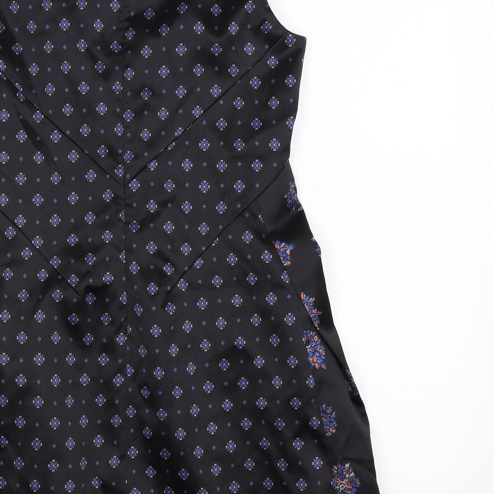 Preworn Womens Black Floral Satin Shift Size S