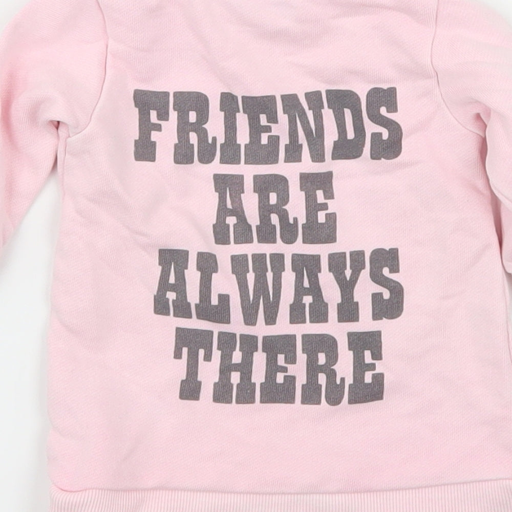 Brand and care label for Marc Jacobs girls’ pink jersey jumper, size 0-3, months - snoopy