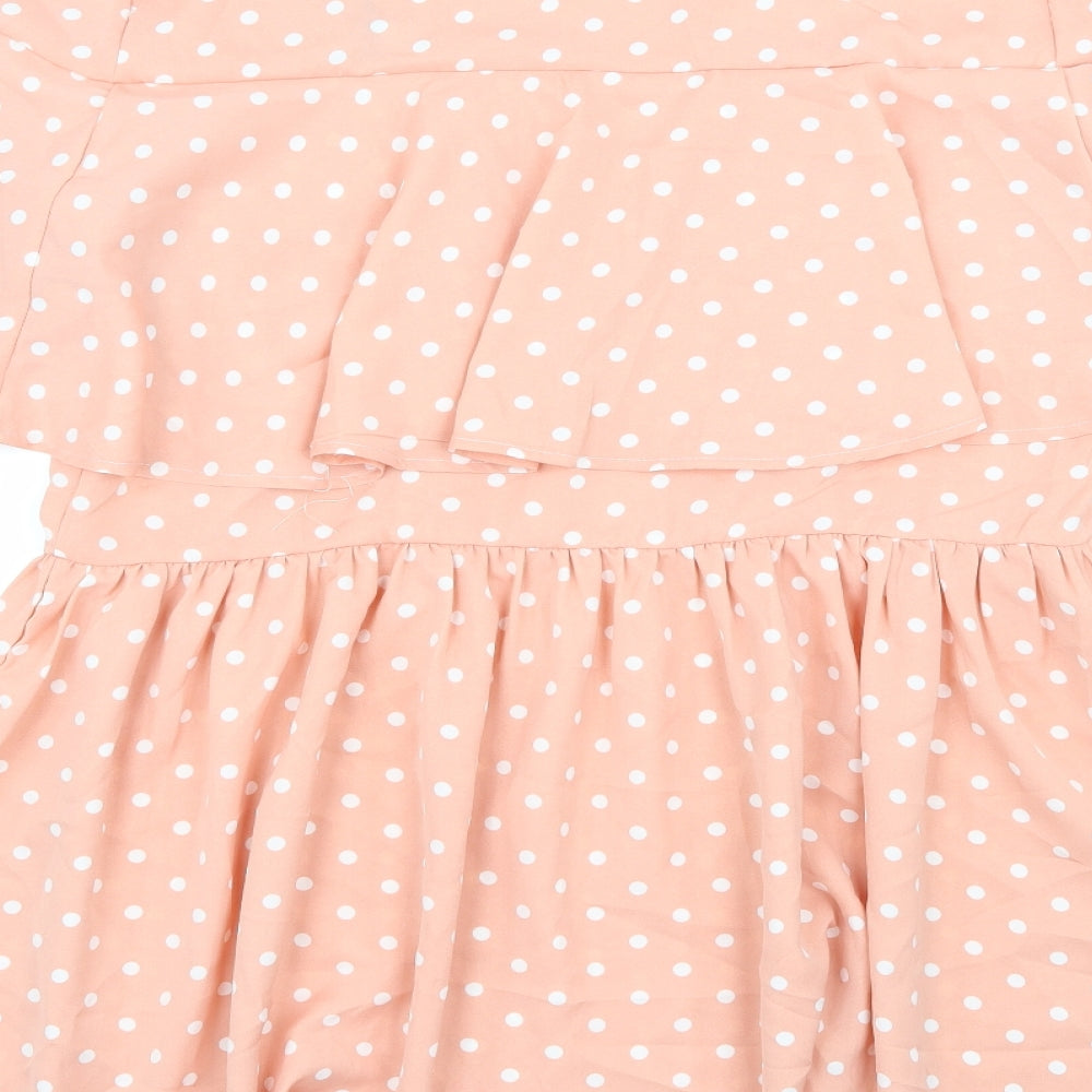 Lasula Womens Pink Polka Dot Rayon A-Line Size 14