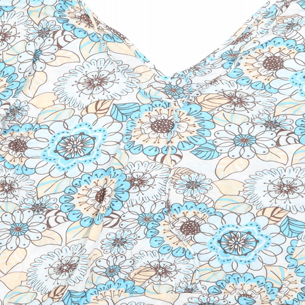 Ella Moss Womens Blue Floral Basic T-Shirt Size L