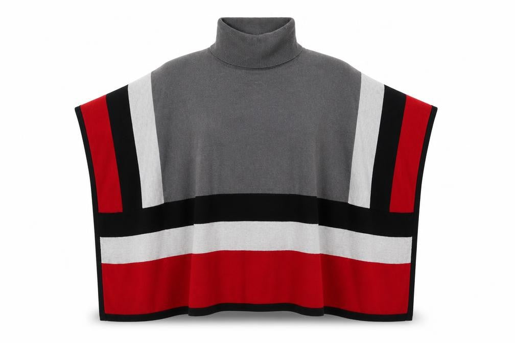 Front view of Cruz women’s red striped cape jumper, size S