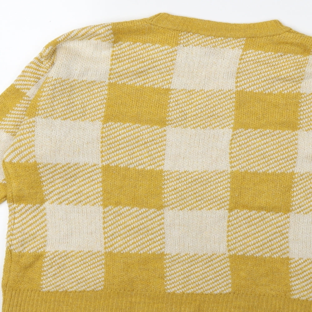 Primark Womens Yellow Check Knit Pullover Jumper Size 6