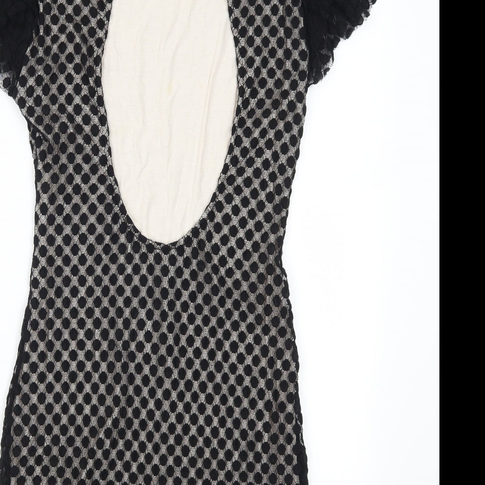 TFNC Womens Black Polka Dot Mini Size L - Open Back