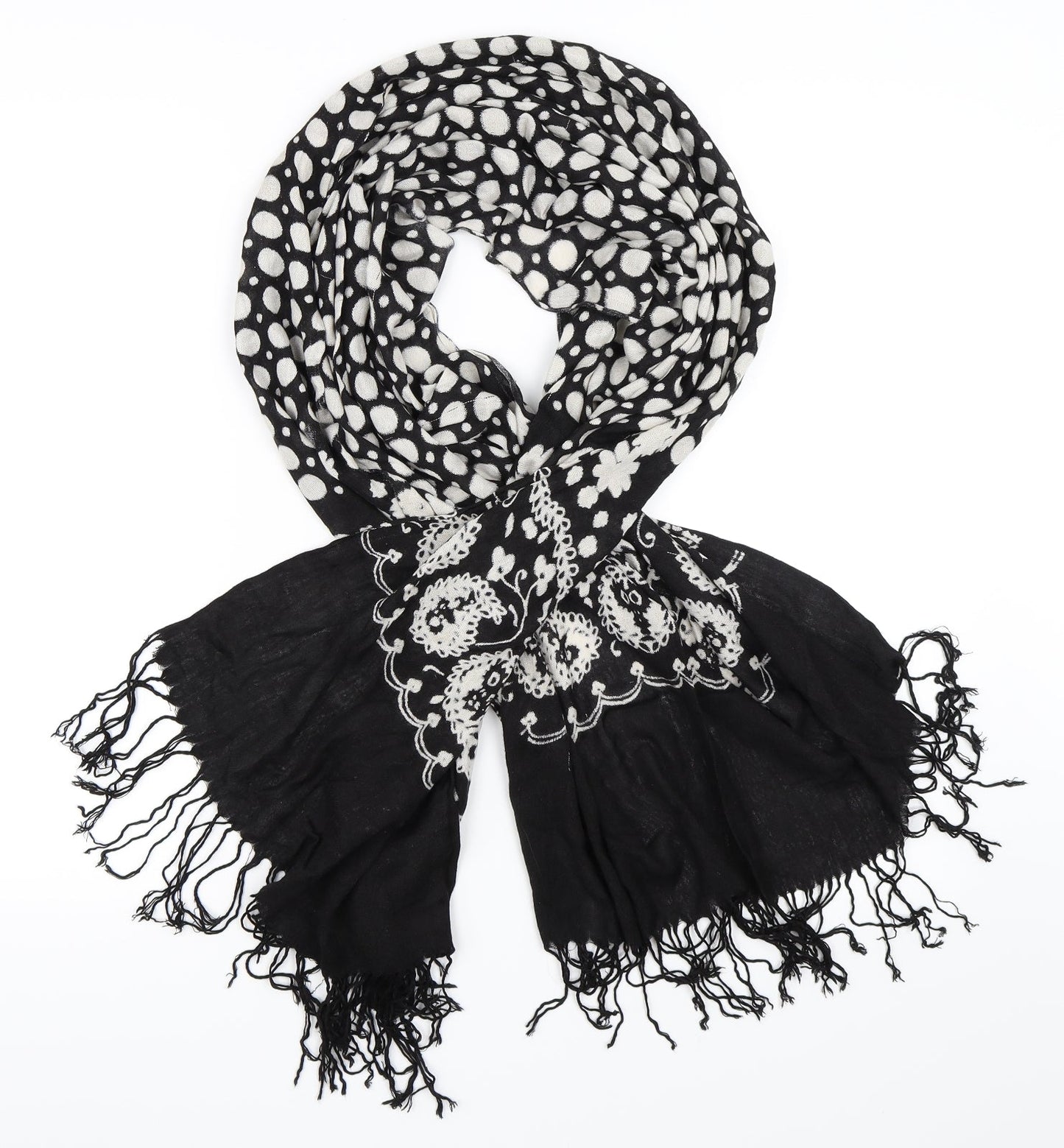 Preworn Womens Black Geometric Shawl/Wrap