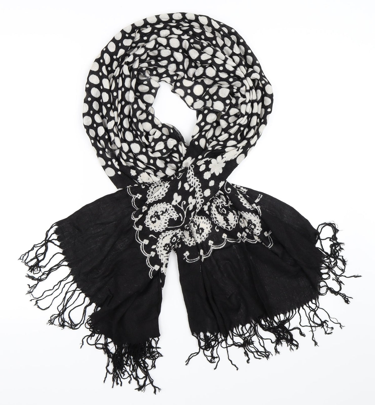Preworn Womens Black Geometric Shawl/Wrap