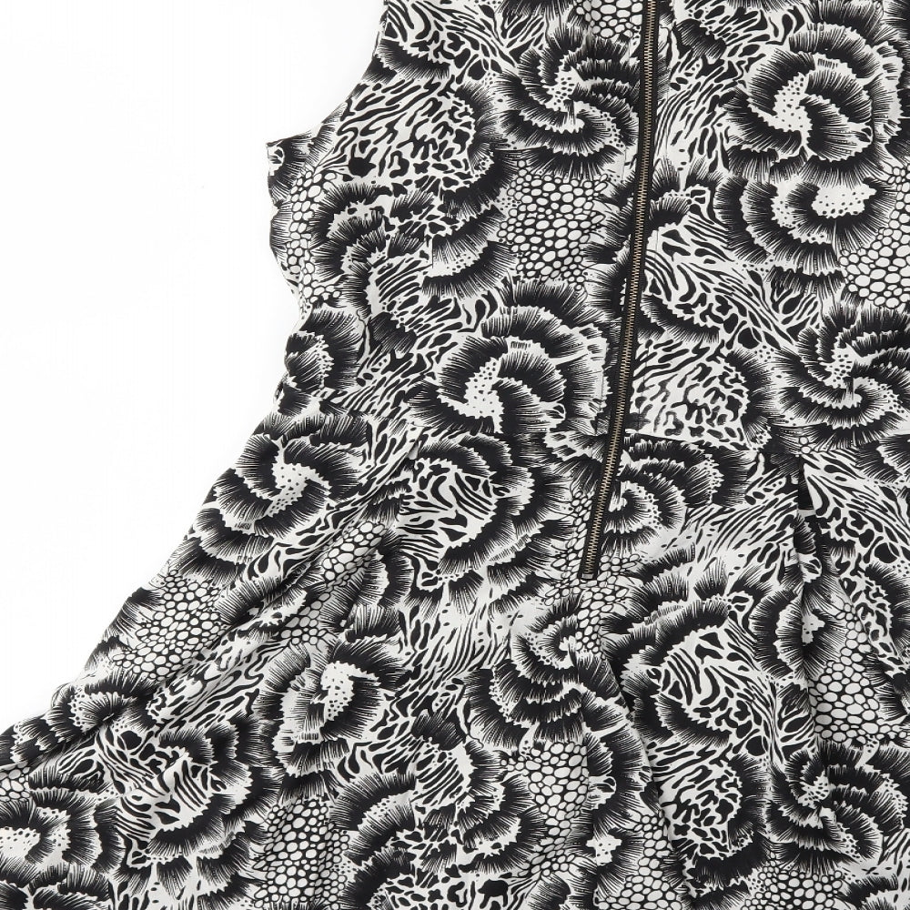 Yumi Womens Black Floral Fit & Flare Size 12