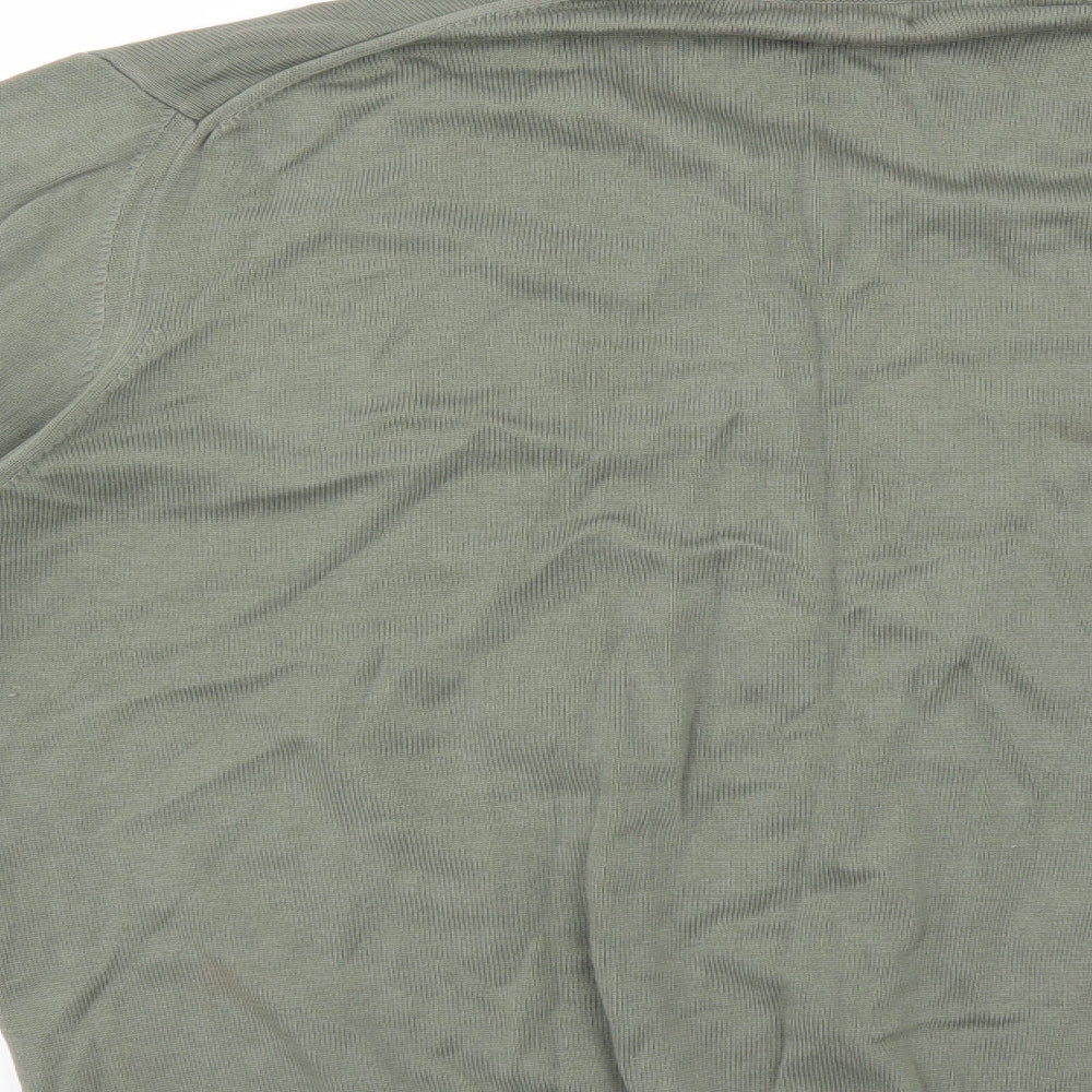 Brand and care label for Zara men’s green jumper, size L