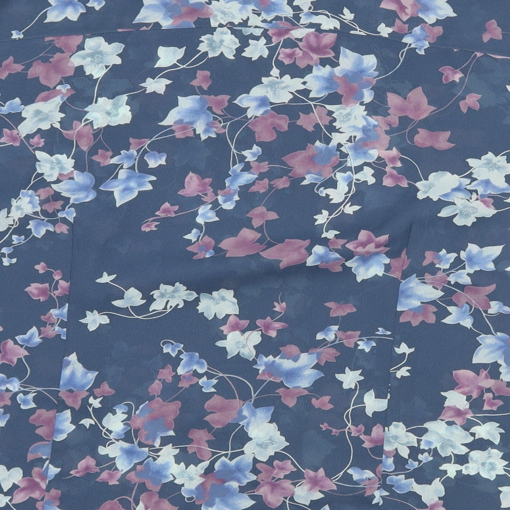 Jumper Womens Blue Floral Basic Button-Up Size 16