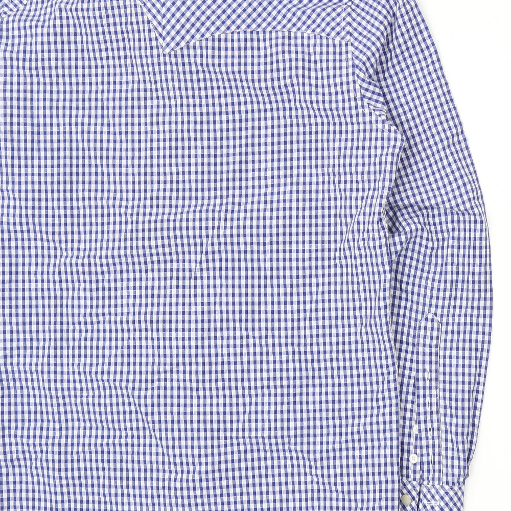 Preworn Mens Blue Check Button-Up Size S