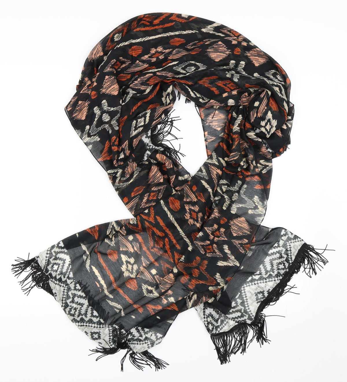 Preworn Womens Black Geometric Shawl/Wrap