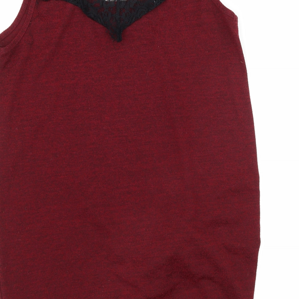 Miss Selfridge Womens Red Jersey Basic Tank Size 10 - Lace Detail