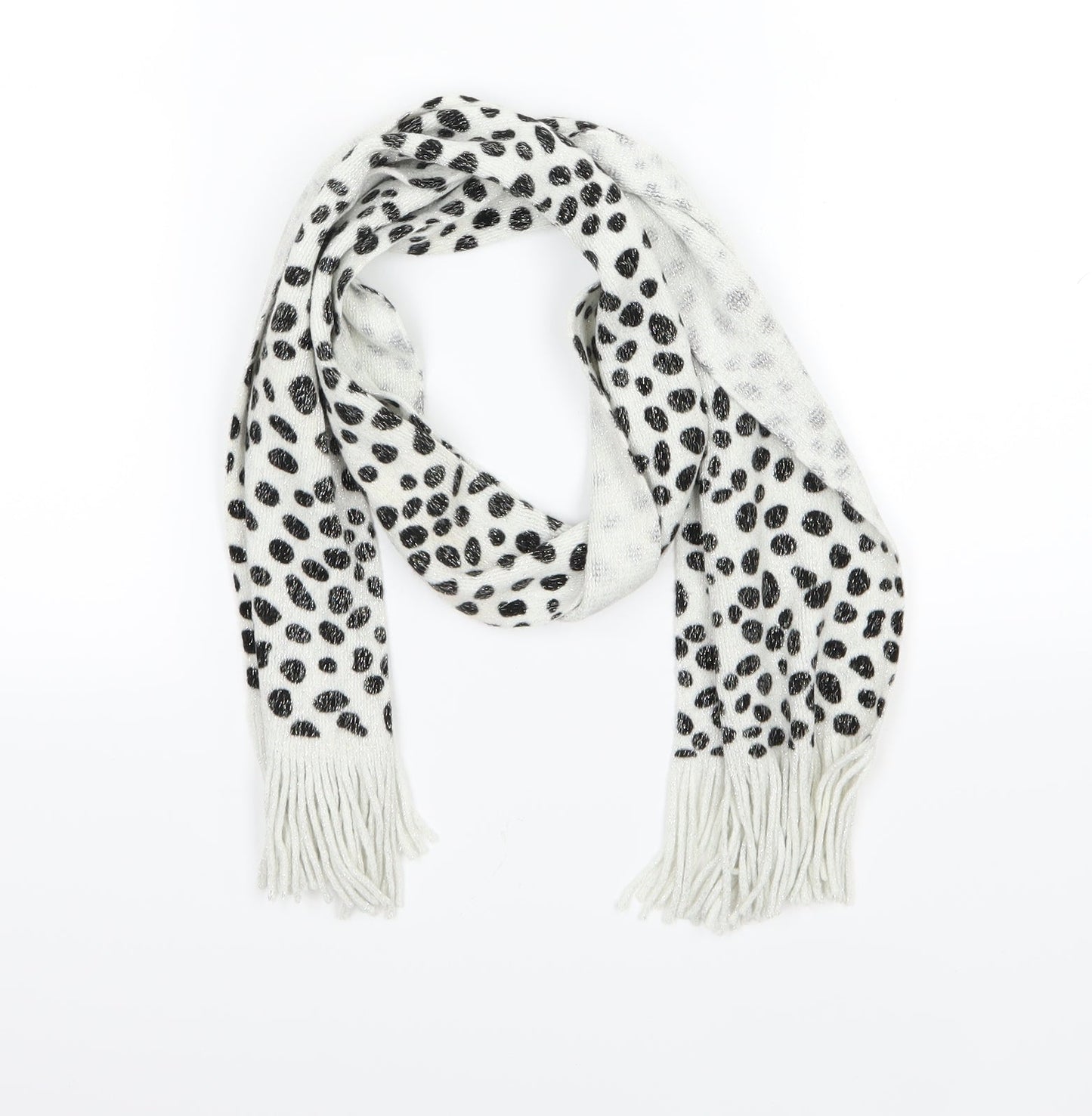 Preworn Womens White Polka Dot Knit Scarf