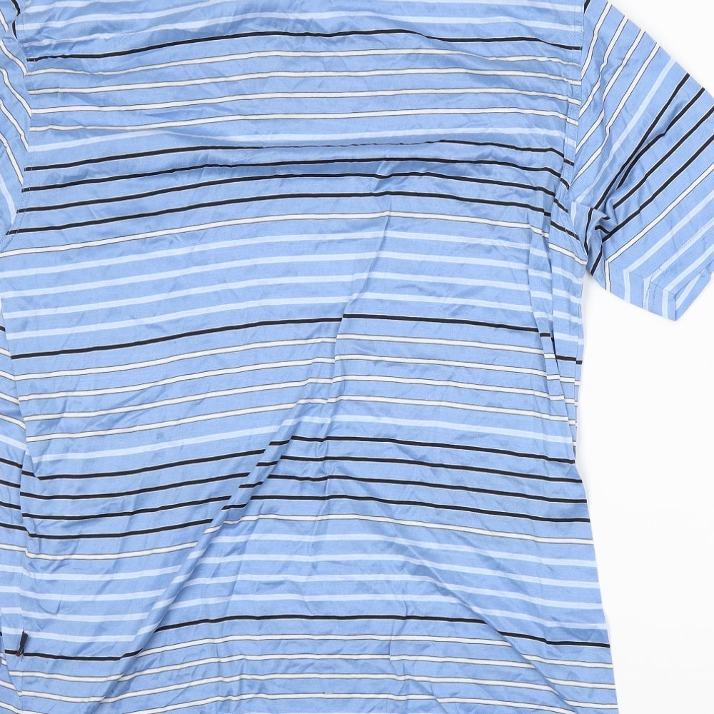 Meantime Womens Blue Striped Basic Polo Size XL