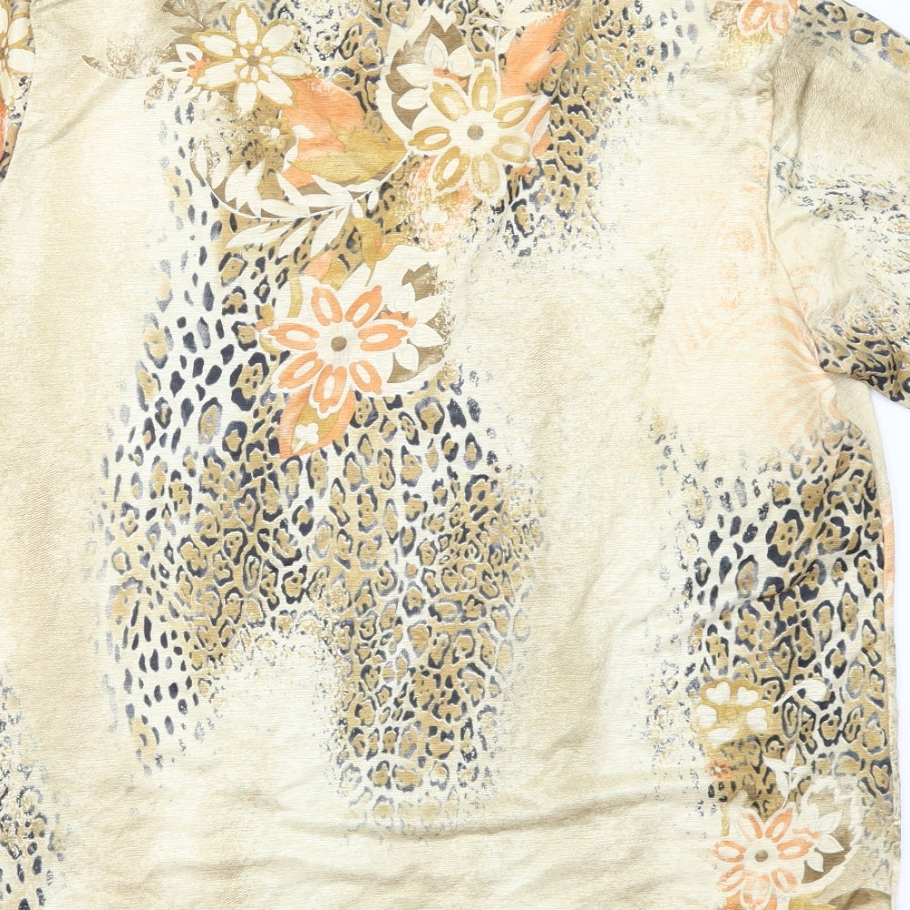 Sonic Collection Womens Beige Floral Basic T-Shirt Size L
