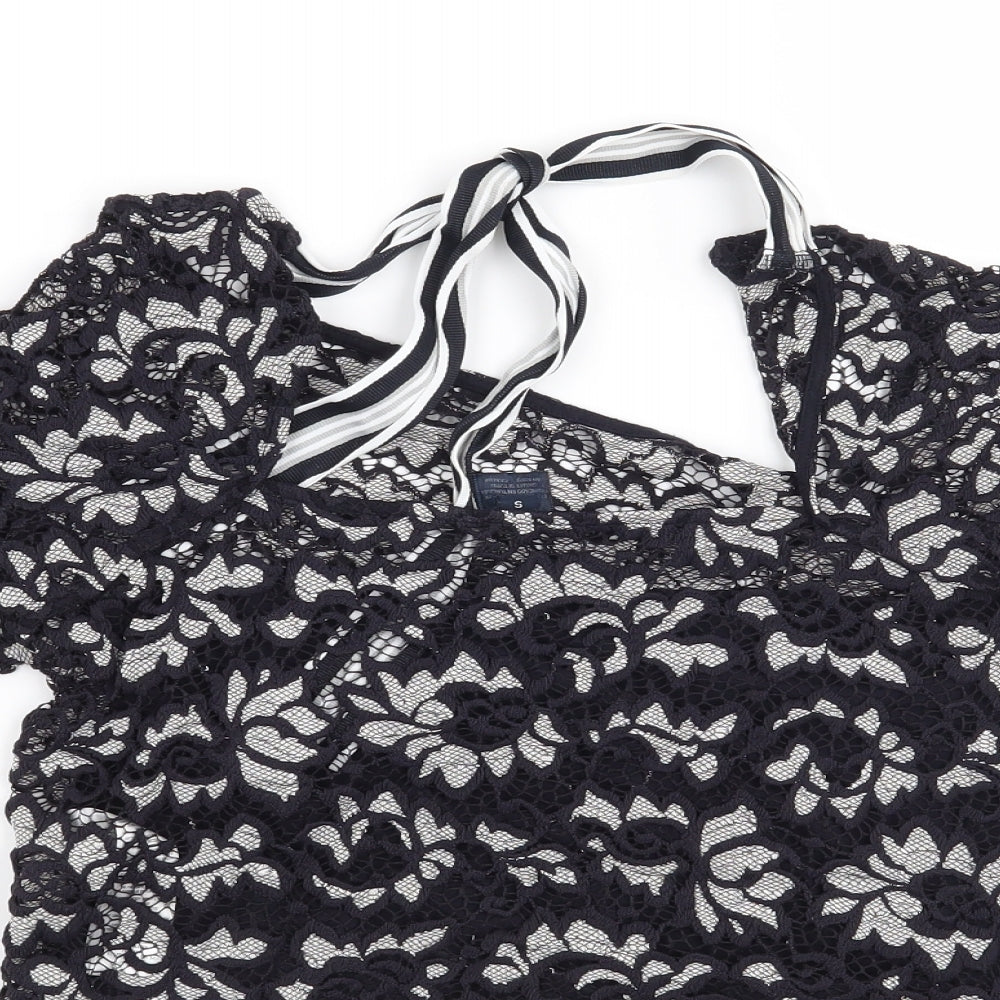Preworn Womens Blue Floral Basic Blouse Size S