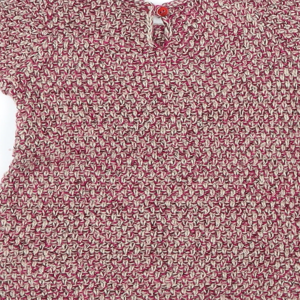 Zara Girls Pink Geometric Knit Jumper Dress Size 6-9 Months - Bow