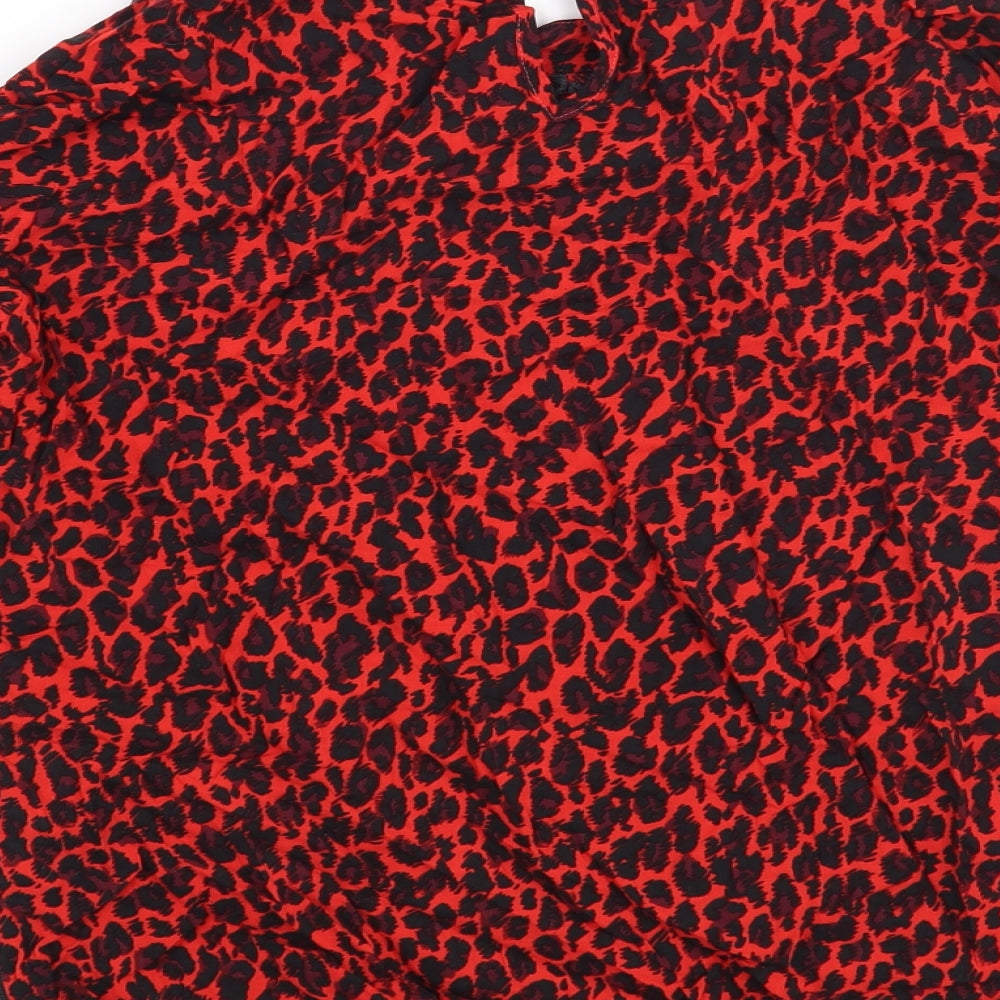 Preworn Womens Red Animal Print Basic Blouse Size 10