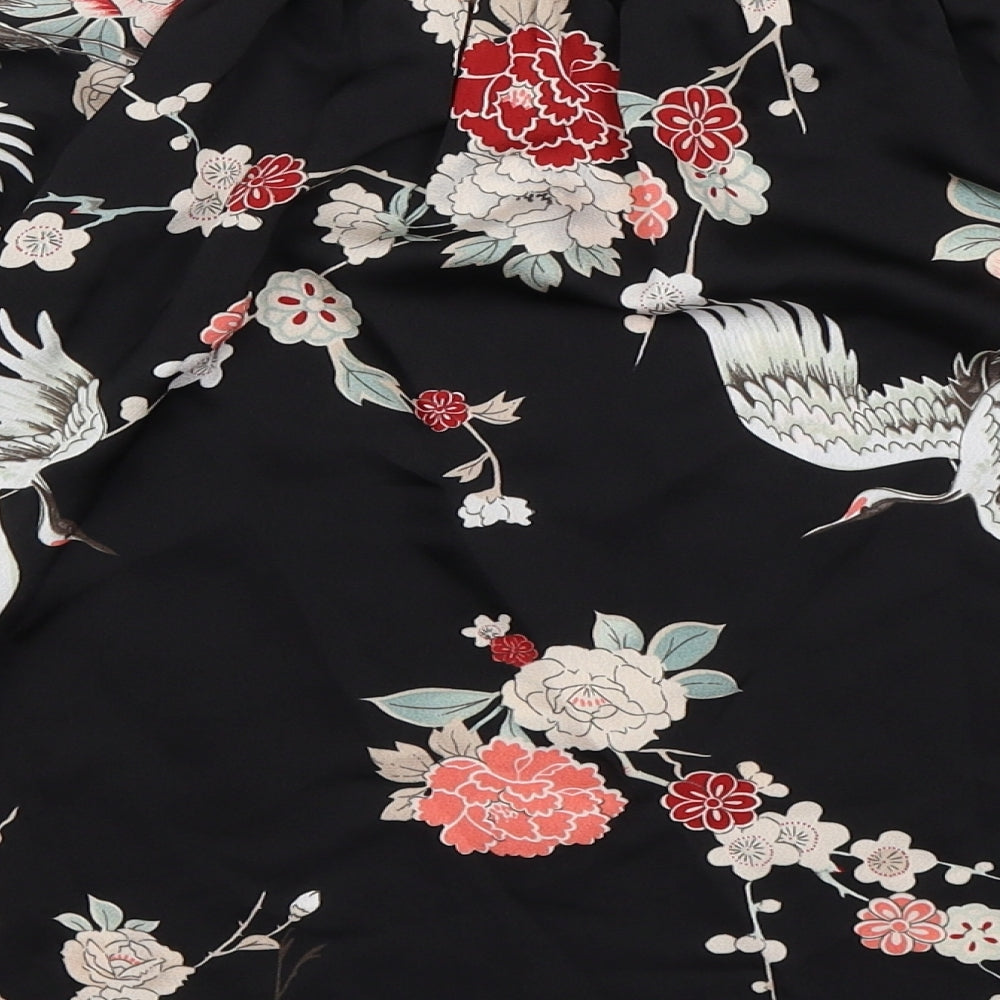 Dorothy Perkins Womens Black Floral Satin Basic Blouse Size 8