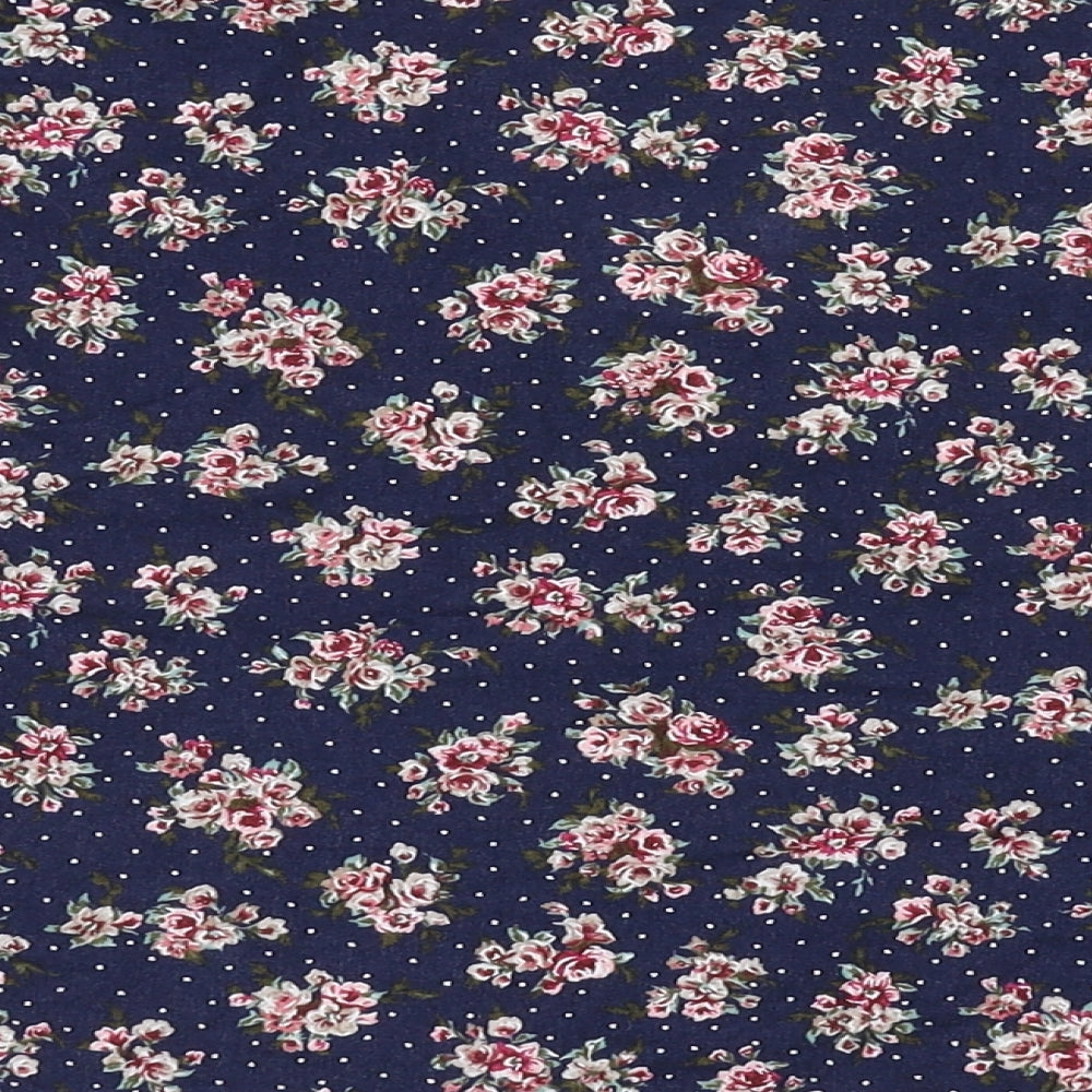 Nightingales Womens Blue Floral Basic Button-Up Size 16