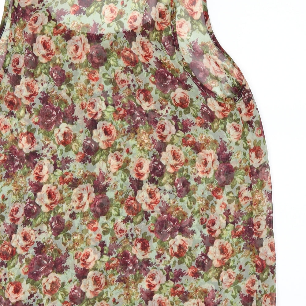 Topshop Womens Green Floral Basic T-Shirt Size 6