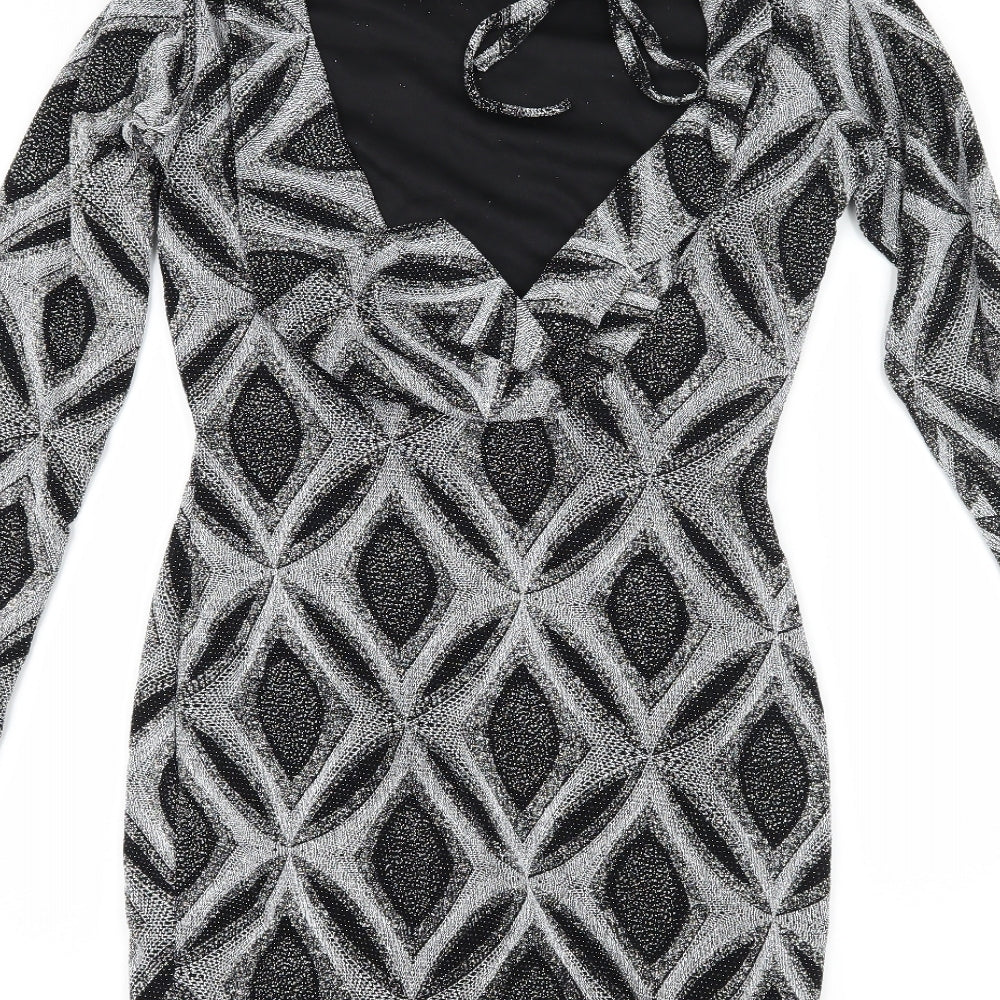 Preworn Womens Black Geometric Bodycon Size 10 - Low Back