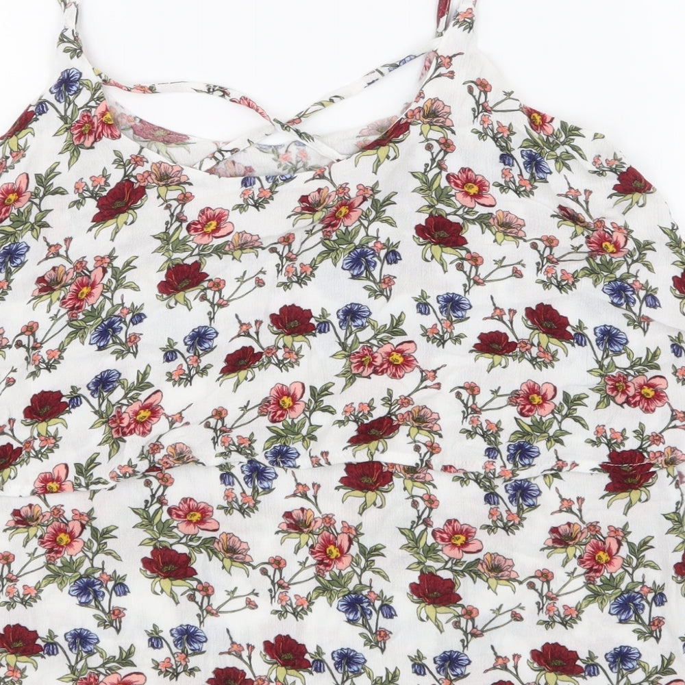 H&M Womens White Floral Basic Tank Size 8
