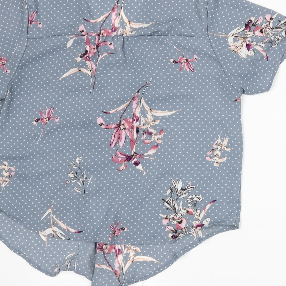 Urban Romantics Womens Blue Floral Basic Blouse Size L