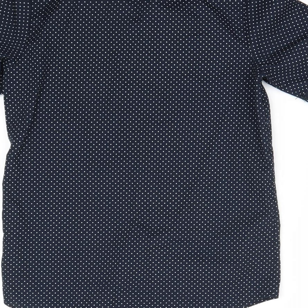 H&M Boys Blue Polka Dot Basic Button-Up Size 8-9 Years