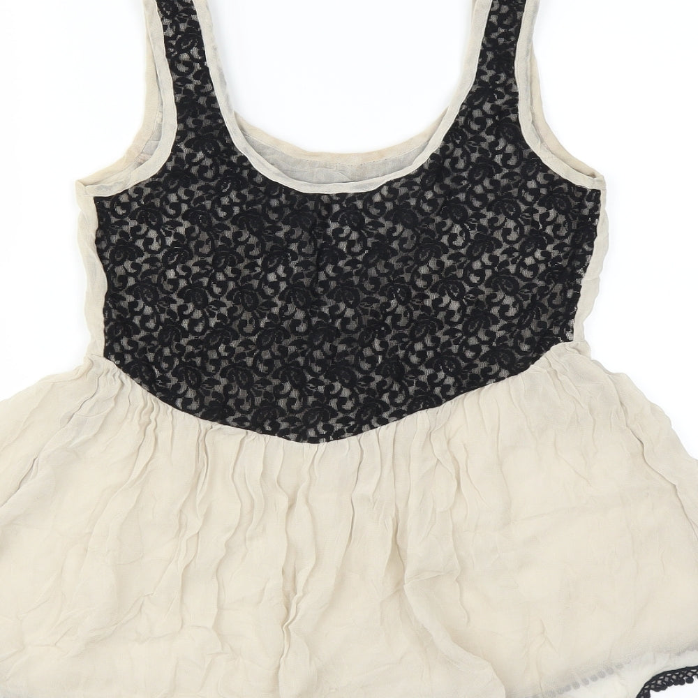 New Look Womens Beige Basic Blouse Size 8 - Embroidered detail