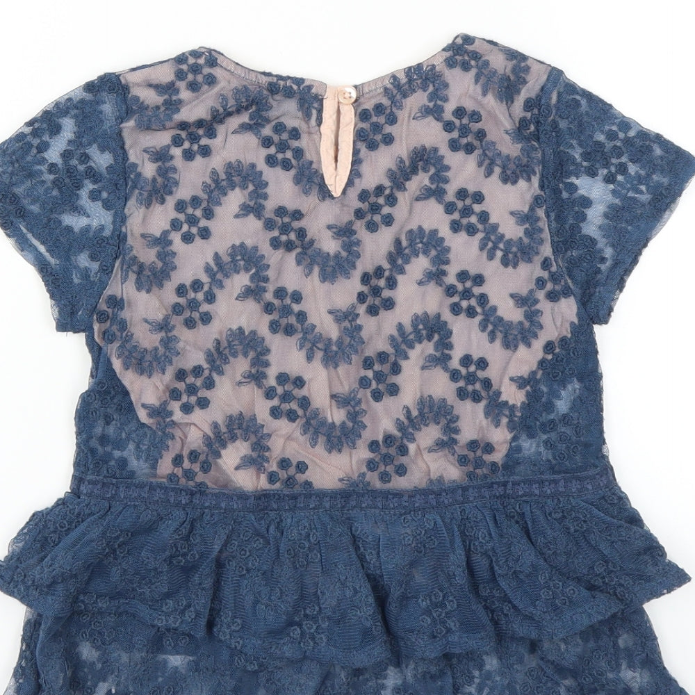 NEXT Girls Blue Floral Basic Blouse Size 7 Years - embroidered floral layer