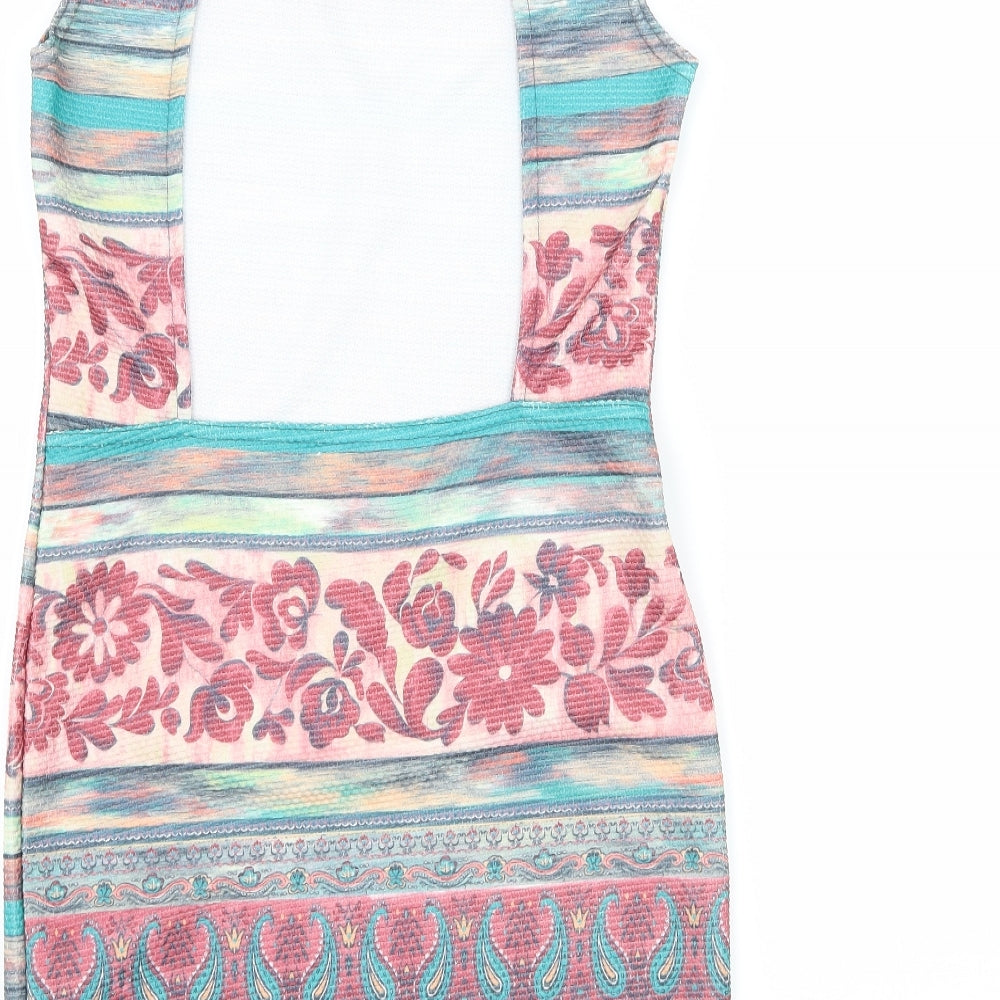 Kiah Womens Multicoloured Geometric Jersey Bodycon Size 12 - Open Back