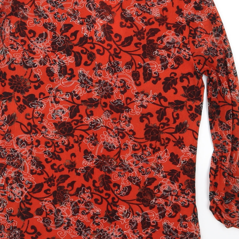 Preworn Womens Orange Floral Basic Blouse Size 10