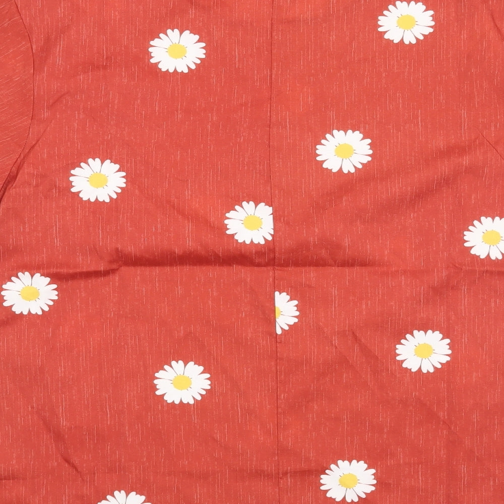 Preworn Womens Orange Floral Basic Blouse Size S