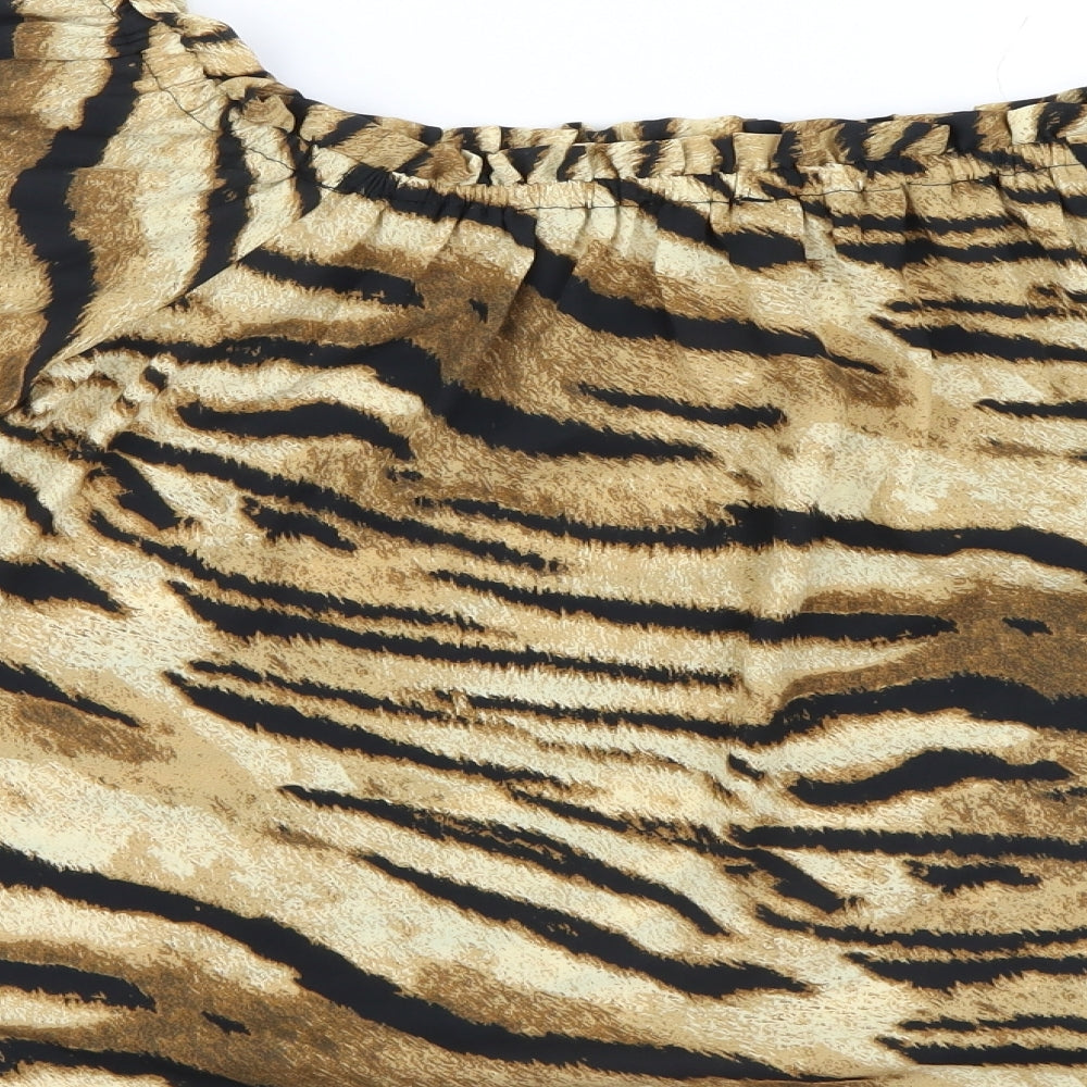 F&F Womens Black Animal Print Basic Blouse Size 14