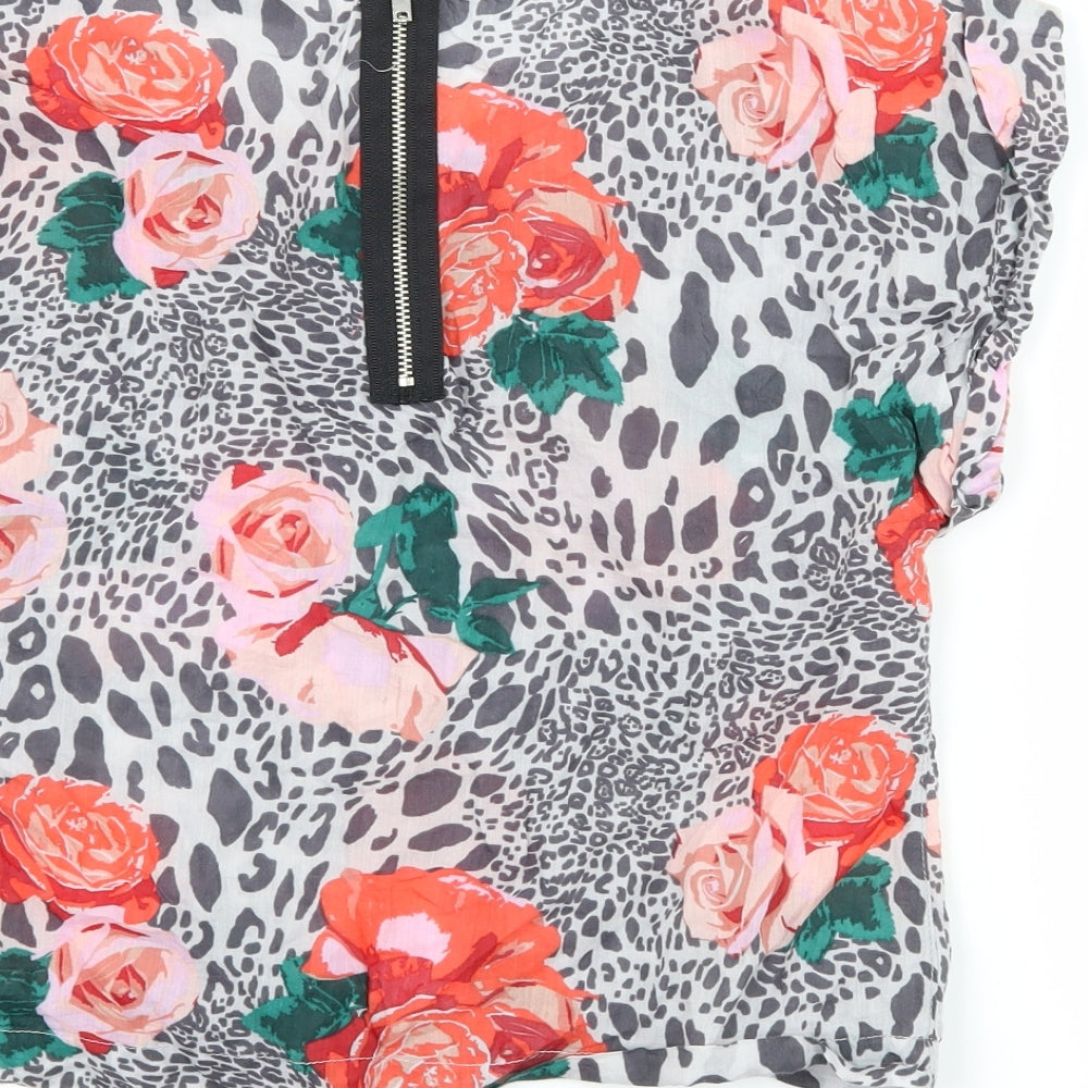 Topshop Womens Grey Floral Basic Blouse Size 6