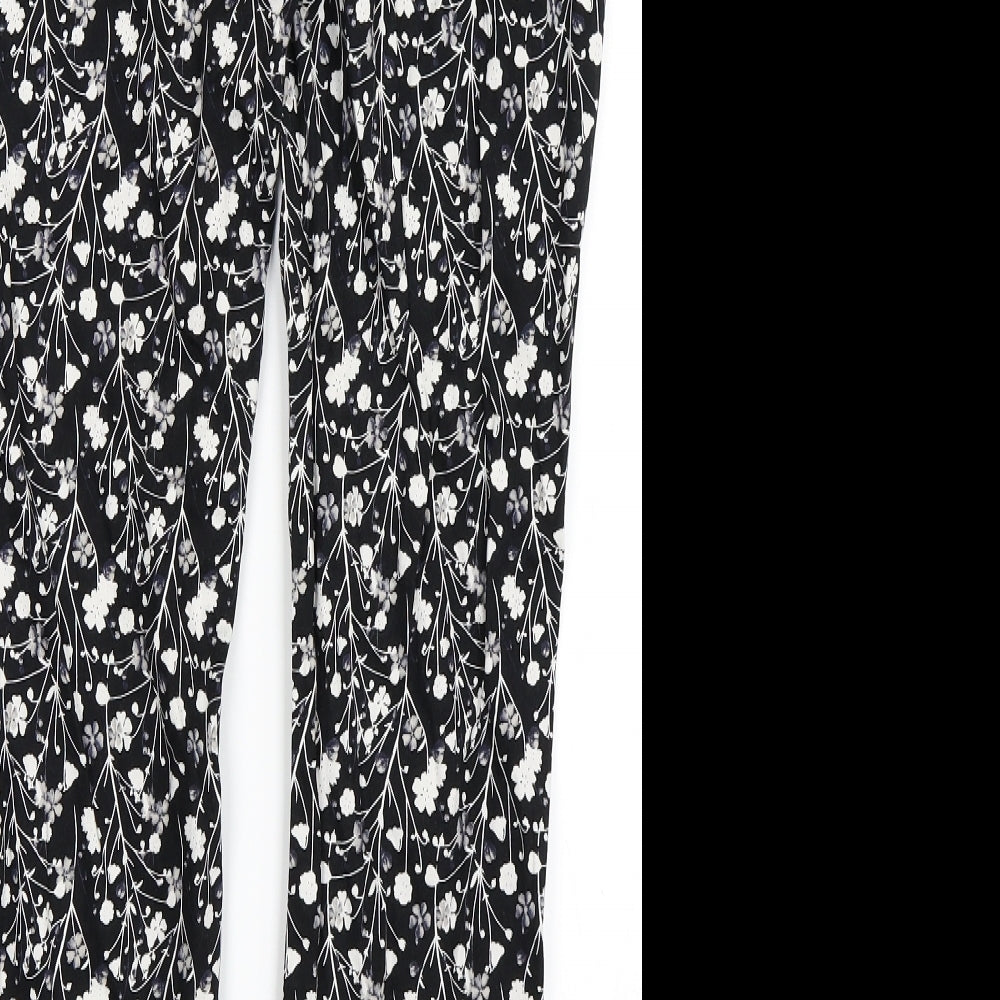 Primark Womens Black Floral Trousers Size 8 L25 in