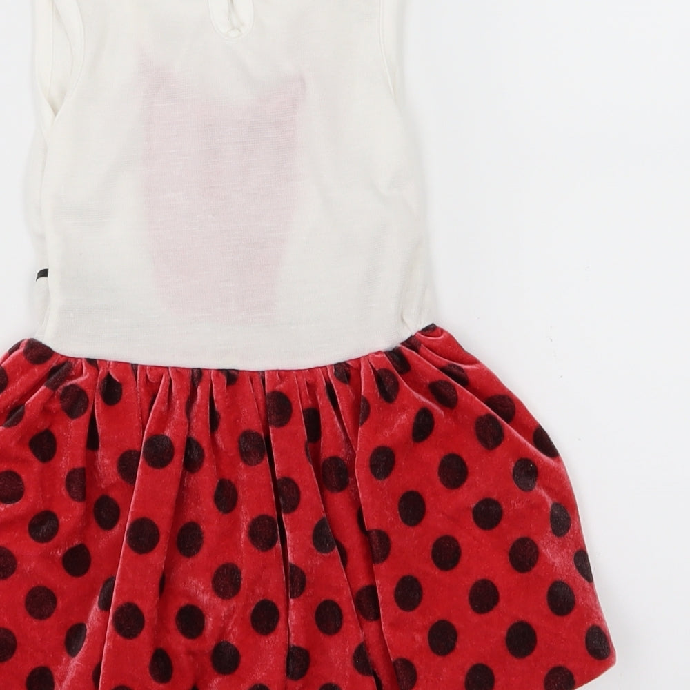 Seram Girls Red Polka Dot Velour Skater Dress Size 18-24 Months