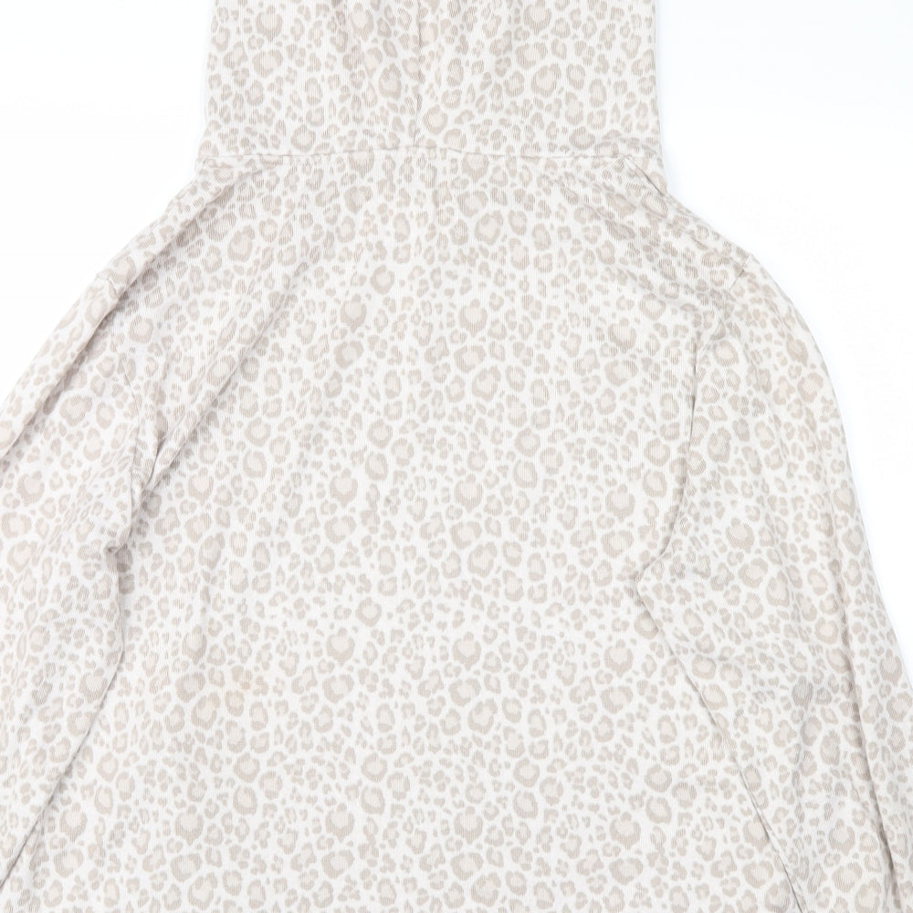 Brand and care label for F&F women’s beige animal print jumper, size L