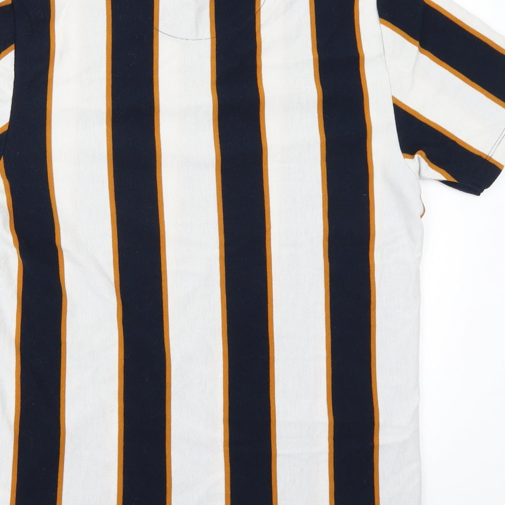 EAST Mens White Striped T-Shirt Size S