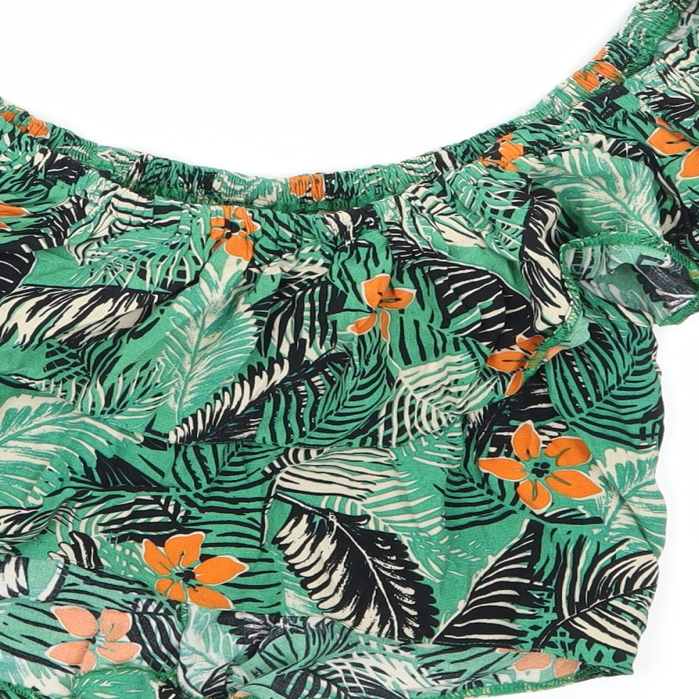 New Look Womens Green Floral Basic Blouse Size 6 - Frill detail
