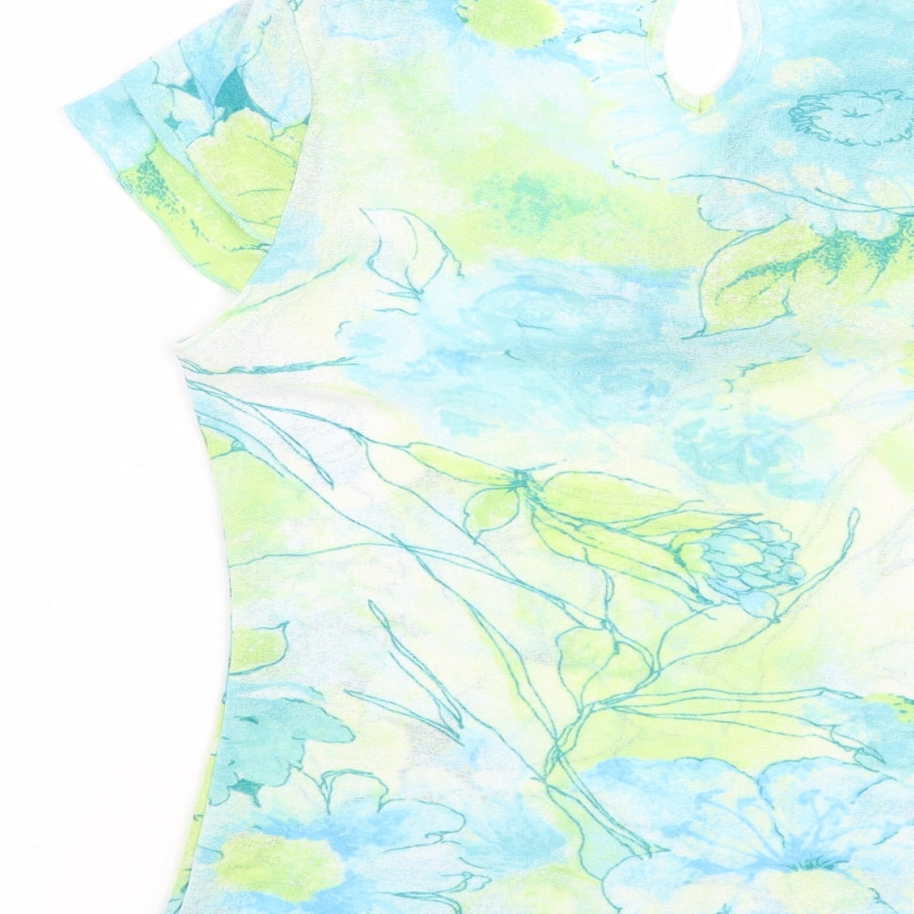 Preworn Womens Blue Floral Basic Blouse Size 12
