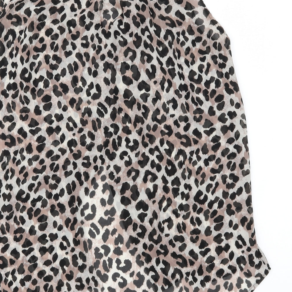 H&M Womens Brown Animal Print Chiffon Basic Blouse Size 8