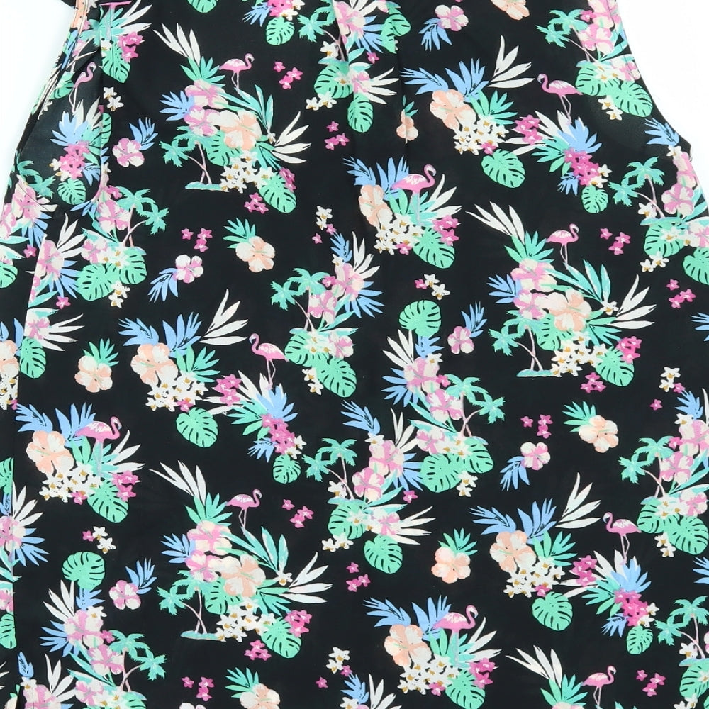 George Womens Black Floral Tunic Button-Up Size 8